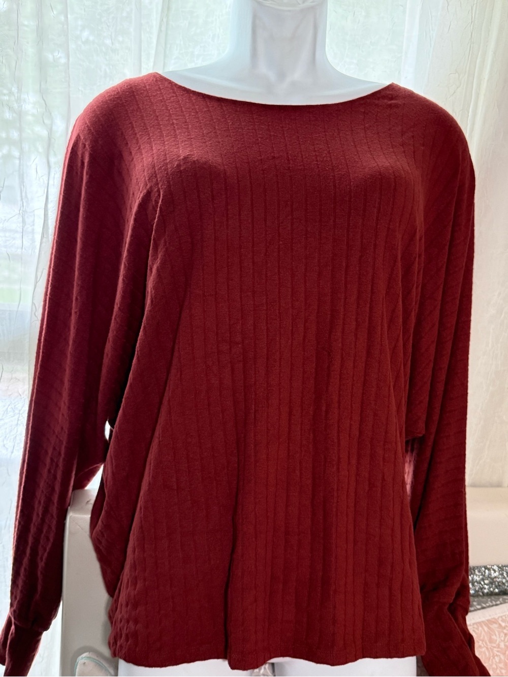 Buckle Ribbed Boatneck Sweater - Burgundy